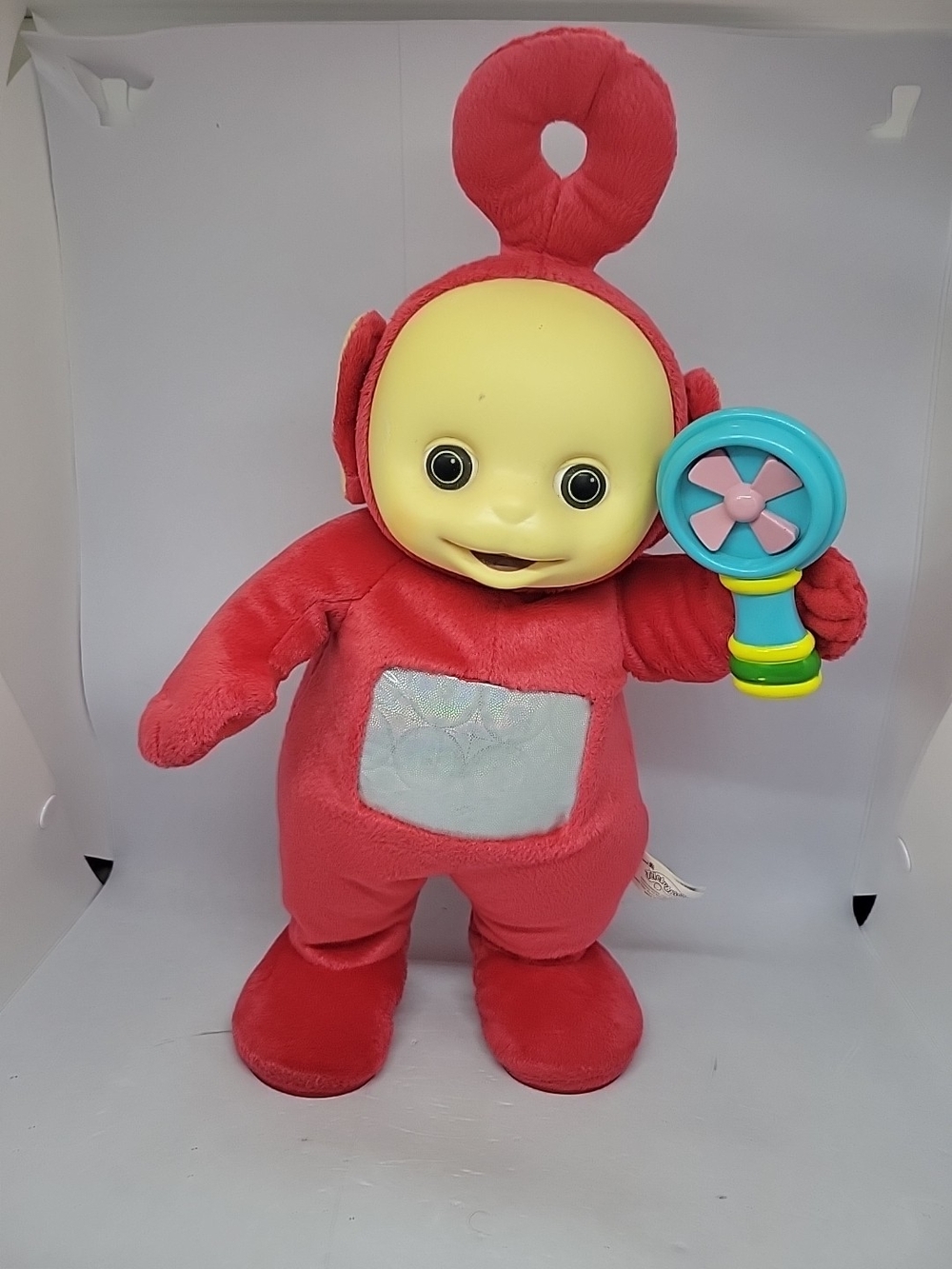Red Plush PO Teletubby-Style Interactive Toy with Rattle